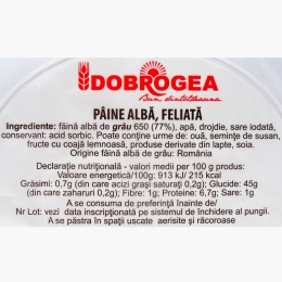 Pâine albă feliată 700g
