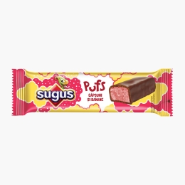 Baton de ciocolată cu spumă de căpșuni și banane Pufs 21g 