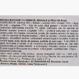 Baton cu semințe, migdale, merișoare, zmeură, cu proteine vegetale 120g