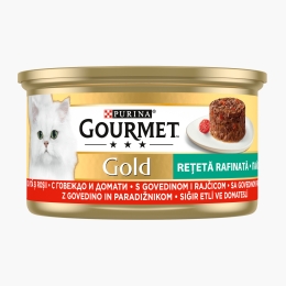 Hrană umedă pentru pisici, 85g, Rețetă rafinată cu vită și roșii