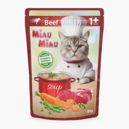 Hrană umedă pentru pisici adulte 85g, supă cu vită și legume