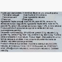 Jeleuri în formă de lăbuțe de urs, cu zmeură și afine, fără zahăr 20g
