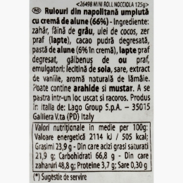 Mini rulouri din napolitană umplute cu cremă de alune, 125g