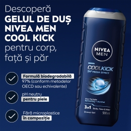 Gel de duș bărbați Cool Kick 3în1, pentru corp, față și păr 0.5l