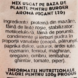 Amestec uscat pe bază de plante pentru burger și chiftele de legume, cu aromă picantă 120g 