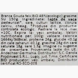 Brânză Gouda eco felii 48% grăsime 150g