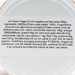 Cremă tartinabilă eco din migdale Smooth Super Vegan, fără zahăr adăugat 500g
