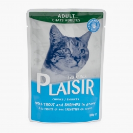 Hrană umedă pentru pisici adult, 100g, păstrăv și creveți 