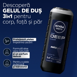 Gel de duș bărbați Deep Clean, 3 în 1, pentru corp, față și păr 0.5l