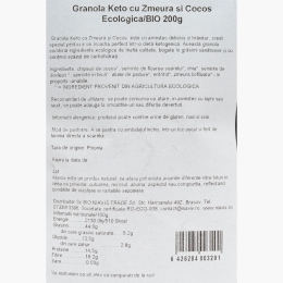 Granola Keto cu zmeură și cocos, ecologică 200g