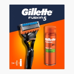 Set cadou Fusion5 (aparat de ras + gel de ras Fusion Sensitive, cu ulei de migdale 200ml)				