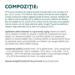 Hrană umedă completă pentru pisici sterilizate, curcan și pui în sos, 85g