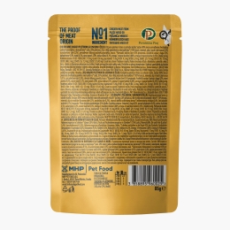 Hrană umedă pentru pisici adulte 85g, bucăți de pui și somon în aspic