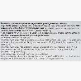 Baton proteic din curmale Pistachio Baklava, fără gluten, vegan, 50g
