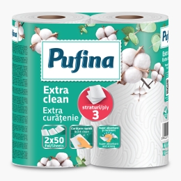 Prosop hârtie Extra Clean 3 straturi, 2 role, 100 foi