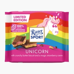 Ciocolată cu umplutură de căpșuni și biscuiți Unicorn, 100g