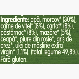 Piure ecologic de legume cu vițel și cartofi, +6 luni, 190g