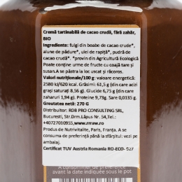 Cremă tartinabilă de cacao crudă eco fără zahăr 270g