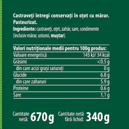 Castraveți în oțet 670g