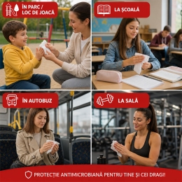 Șervețele umede antimicrobiene, ambalate individual, 30 buc
