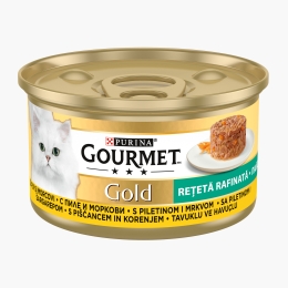 Hrană umedă pentru pisici, 85g, Rețetă rafinată cu pui și morcovi