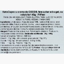 Cupe de ciocolată vegană, cu cremă de cocos, fără zahăr și fără gluten, KetoCups, 2x20g