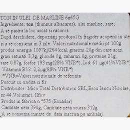 Ton în ulei de măsline 6x65g