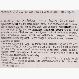 Granola cu nuci pecan și sirop de arțar, fără gluten 360g