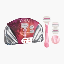 Aparat de ras Venus ComfortGlide Miami Sugarberry (mâner + 3 rezerve + suport de duș + geantă)