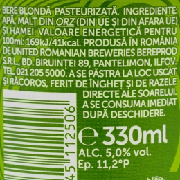 Bere blondă pasteurizată, sticlă 330ml