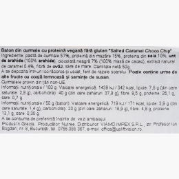 Baton proteic din curmale Salted Caramel Choco Chip, fără gluten, vegan, 50g
