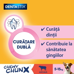 Recompense pentru câini de talie mică și medie, 68g, DentaStix Chewy Chunx cu aromă vită