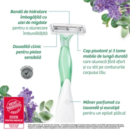 Aparat de ras pentru femei Soleil Escape cu 3 lame, Lavandă & Eucalipt, 3 buc
