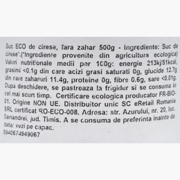 Suc eco de cireșe, fără zahăr 500ml