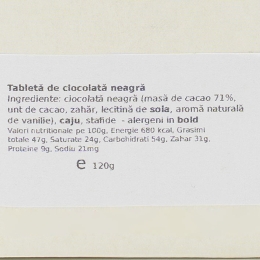 Ciocolată 71% cu caju și stafide 120g