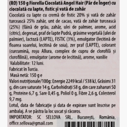 Ciocolată cu fistic și vată de zahăr Angel Hair, 150g