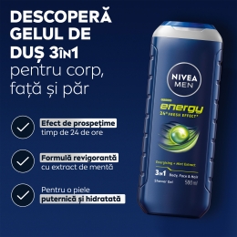 Gel de duș bărbați Energy 3în1, pentru corp, față și păr 0.5l