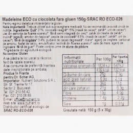 Madeleine eco ciocolată fără gluten 150g