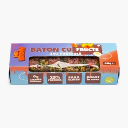 Baton crispy cu aromă de fructe, 25% proteină, fără zahăr adăugat, 40g