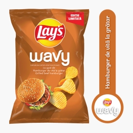 Chipsuri ondulate din cartofi cu aromă de hamburger, Wavy 115g