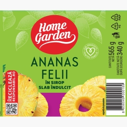 Ananas rondele în sirop, conservă 565g