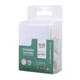 Instalație Crăciun, 1 metru, 10 LED-uri, alb cald, cu baterii