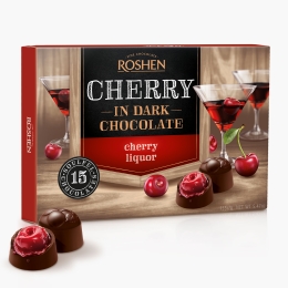 Bomboane de ciocolată neagră cu lichior și vișine 155g