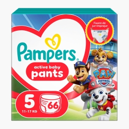 Scutece chiloțel Active Baby Pants Patrula Cățelușilor, mărimea 5, 11-17 kg, 66 buc