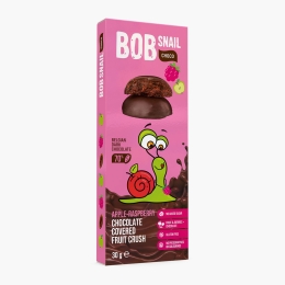 Dulciuri naturale fără zahăr din măr și zmeură trase în ciocolată neagră belgiană 30g