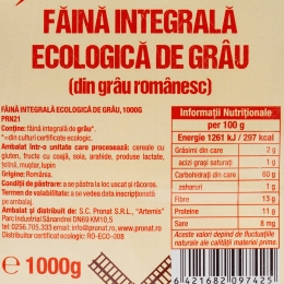 Făină eco integrală de grâu românesc 1kg