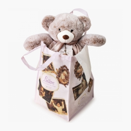 Pachet Panettone cu fulgi și cremă de ciocolată și ursuleț de pluș 750g