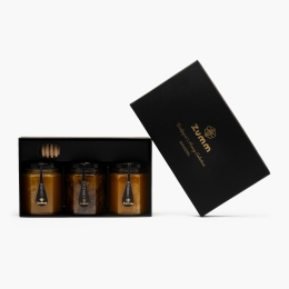 Cutie 3 specialități din miere (miere cu spirulină, miere de salcâm și miere cu lavandă) 750g