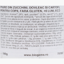 Piure eco din zucchini, dovleac si cartofi pentru copii, fără gluten, +6 luni, 190g