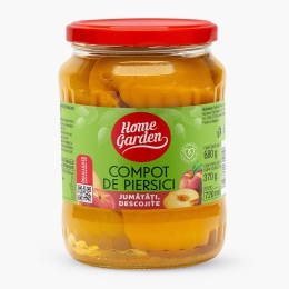 Compot de piersici jumătăți, decojite, în sirop slab îndulcit, 680g
